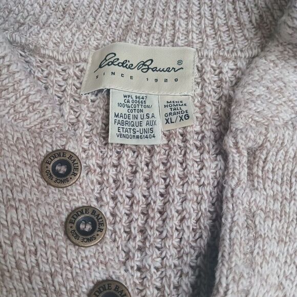 Eddie Bauer Sweater Mens XLT Beige Knit USA Classic 5 Button Henley Fisherman - Picture 2 of 16